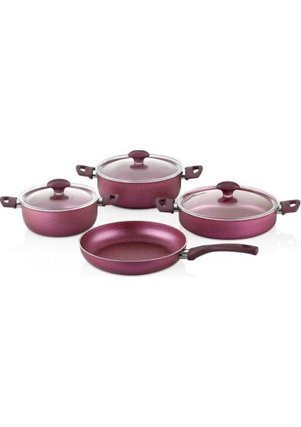 Fred Granit 7 Parça Fuşya Kırçıllı Tencere Seti