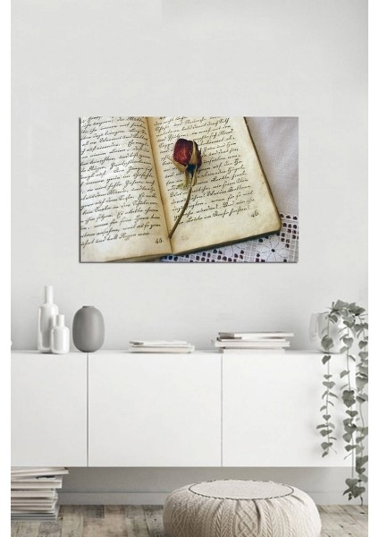 Kitap Üzerinde Kırmızı Gül Fotoğraf Kanvas Tablo