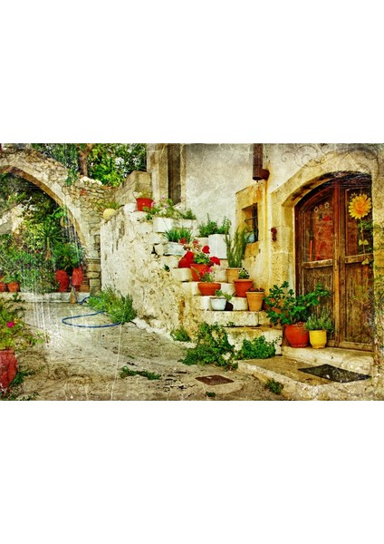 Çiçekli Merdiven Fotoğraf Kanvas Tablo
