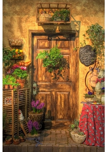 Çiçekli Kapı Fotoğraf Kanvas Tablo