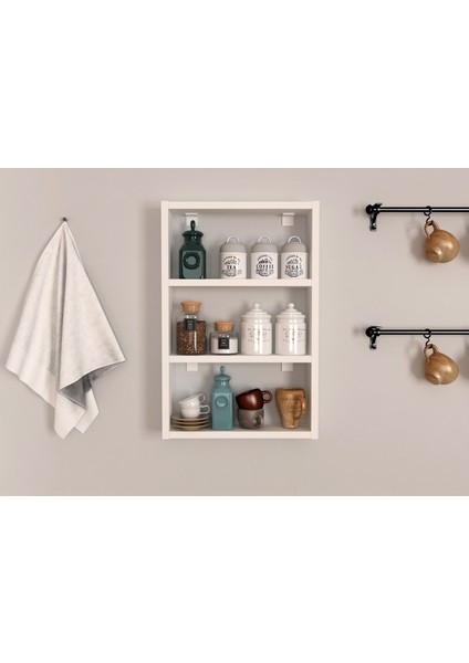 Eko 3 Raflı MutfakDuvar Rafı Mat Beyaz