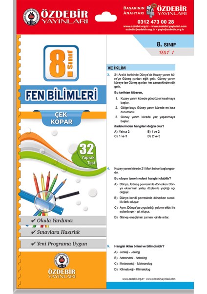 8.Sınıf Fen Bilimleri Çek Kopar Yaprak Test