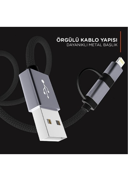 K555 2in1 Lightning / Micro USB Şarj Kablosu