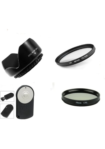 Canon 18-55mm Lens Için UvPolarize Cpl FiltreParasoleyRc-6 Kumanda