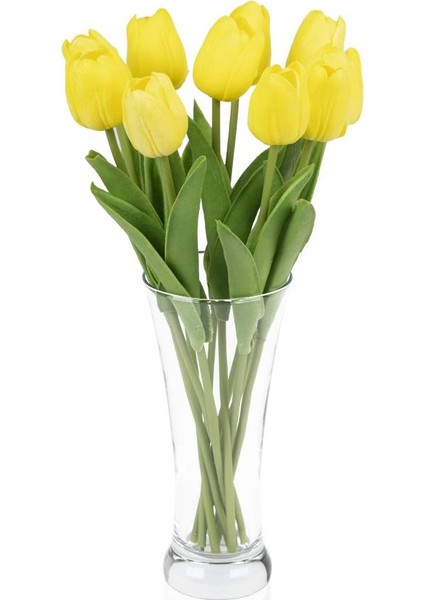 Fransız Style Şeffaf Vazoda 10'lu Sarı Islak Lale Yapay Çiçek fiyatları