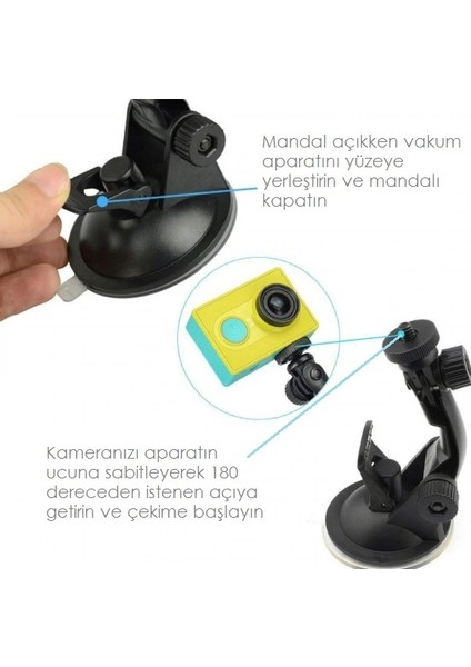 Tüm Aksiyon Kameralara Uyumlu Vantuz Vakumlu Bağlantı Aparatı + Tripod Adaptörü fırsatları
