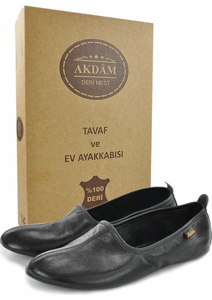%100 Deri Hac Umre Tavaf Ve Ev Ayakkabısı Siyah