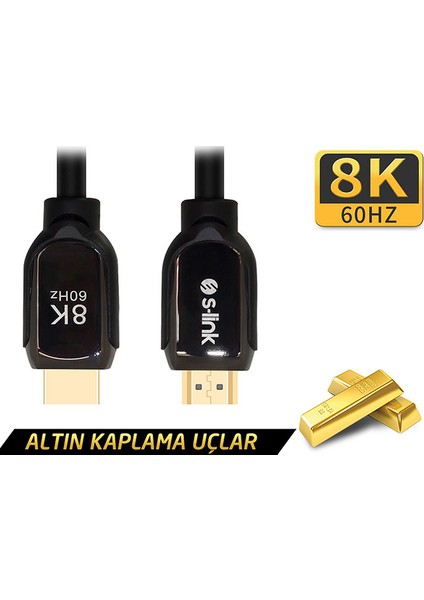 S-link SL-H8K01 HDMI 1.5m 8K 60Hz 4K 120Hz Ultra HDR 2.1V 7680P Metal Kılıflı Kablo