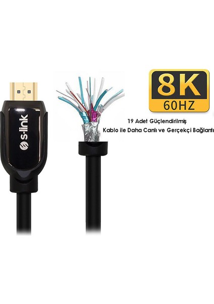 S-link SL-H8K01 HDMI 1.5m 8K 60Hz 4K 120Hz Ultra HDR 2.1V 7680P Metal Kılıflı Kablo