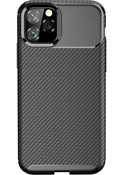 Apple iPhone 11 Pro Max Maxy Serisi Carbon Fiber Silikon Tpu Kılıf - Siyah