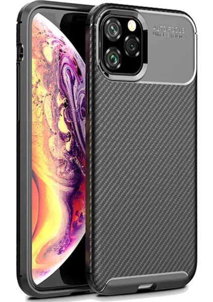 Apple iPhone 11 Pro Max Maxy Serisi Carbon Fiber Silikon Tpu Kılıf - Siyah