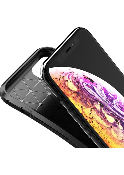 Apple iPhone 11 Pro Max Maxy Serisi Carbon Fiber Silikon Tpu Kılıf - Siyah