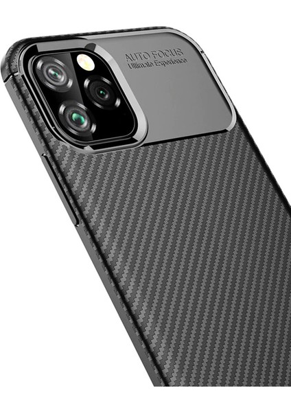 Apple iPhone 11 Pro Max Maxy Serisi Carbon Fiber Silikon Tpu Kılıf - Siyah