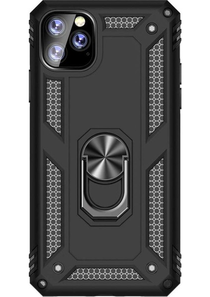 Apple iPhone 11 Pro Anka Serisi Yüzük Standlı Armor Kılıf Siyah