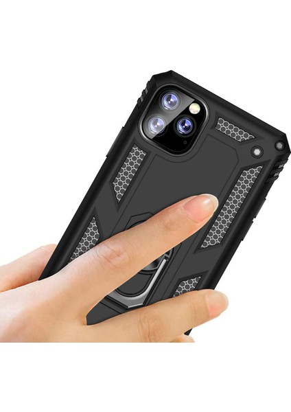 Apple iPhone 11 Pro Anka Serisi Yüzük Standlı Armor Kılıf Siyah modelleri