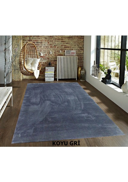 Dekoratif Peluş Halı Uzun Tüylü Yolluk Halı Koyu Gri