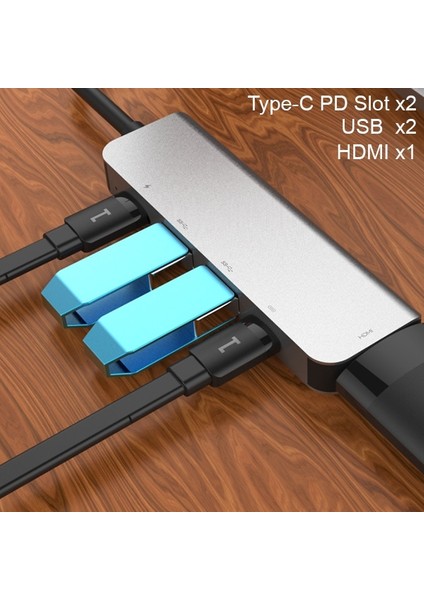 AL-31547 USB Type-C to 5 in 1 HDTV 2 x USB + 2 x PD HUB Adaptör Çoklayıcı