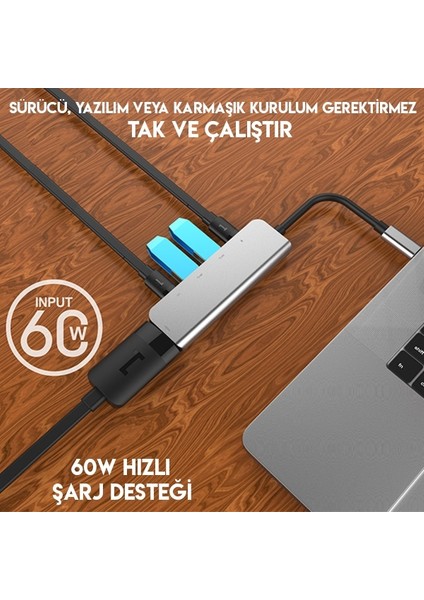 AL-31547 USB Type-C to 5 in 1 HDTV 2 x USB + 2 x PD HUB Adaptör Çoklayıcı