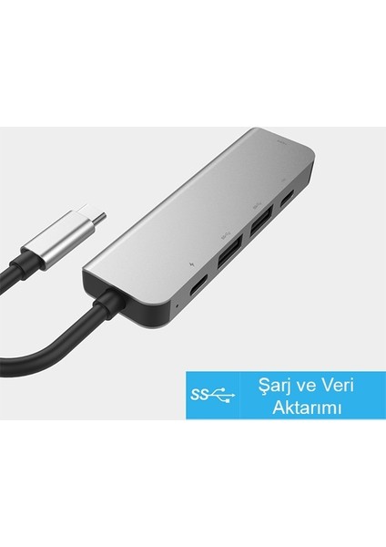 AL-31547 USB Type-C to 5 in 1 HDTV 2 x USB + 2 x PD HUB Adaptör Çoklayıcı