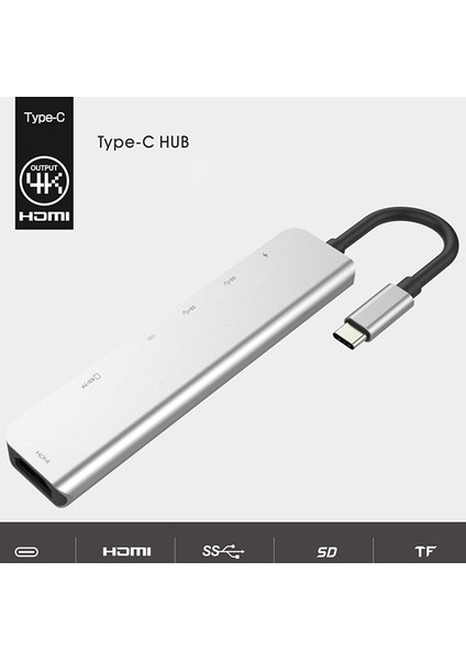 AL-31550 USB Type-C to 7 in 1 HDTV 2 x USB + PD SD&TF Okuyucu HUB Adaptör Çoklayıcı