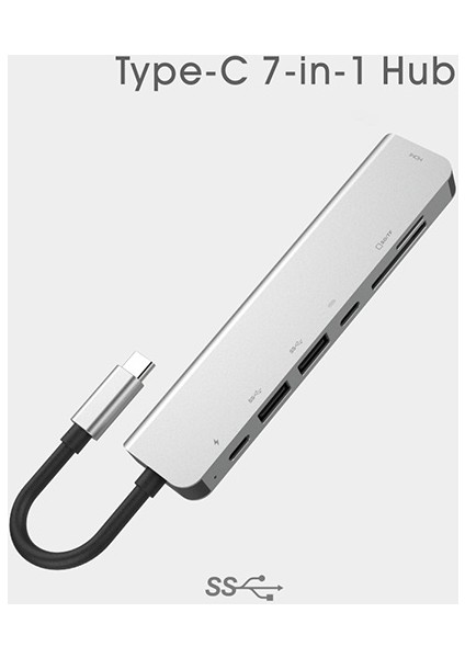 AL-31550 USB Type-C to 7 in 1 HDTV 2 x USB + PD SD&TF Okuyucu HUB Adaptör Çoklayıcı