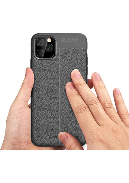 Apple iPhone 11 Pro Max Leather Tpu Silikon Kılıf - Siyah