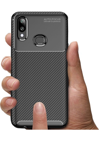 Samsung Galaxy A10s Maxy Serisi Carbon Fiber Silikon Tpu Kılıf - Siyah