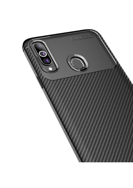 Samsung Galaxy A20s Maxy Serisi Carbon Fiber Silikon Tpu Kılıf - Siyah