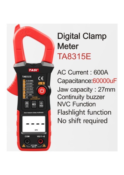 Tasi TA8315E True Rms 600 A Ac Otomatik Dijital Pensampermetre