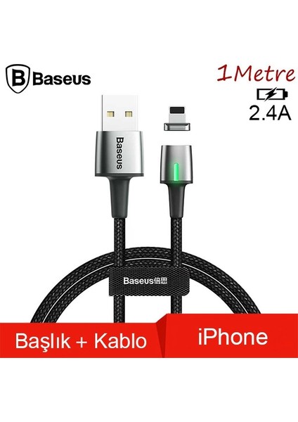 CALXC-A01 Zinc Magnetic USB Kablo Şarj iPhone Uyumlu Lightning Başlık 2.4A 1 m - Siyah fiyatları