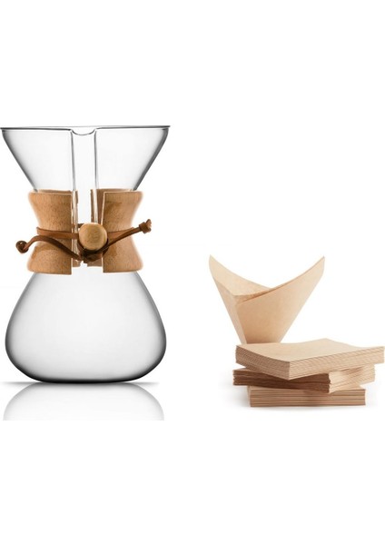 600 ml chemex Kahve Demleme Ekipmanı (Dripper Coffee Server)+50 Adet Chemex Uyumlu Filtre