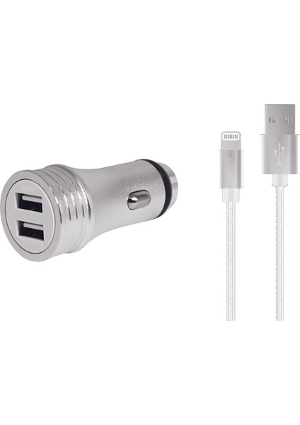 PSM46 2'li Araç Şarjı + Lightning Şarj Kablosu 50 cm