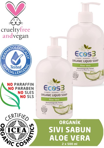 Organik Sıvı Sabun Aloevera 2’li Set 2 x 500 ml