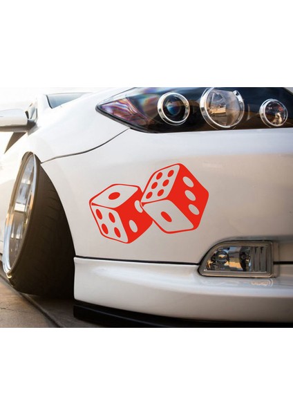 Melek - Şanslı Zar Araba Sticker 15 X 10 cm Kırmızı