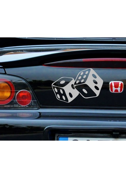 Melek - Şanslı Zar Araba Sticker 25 X 17 cm Metalik Gri