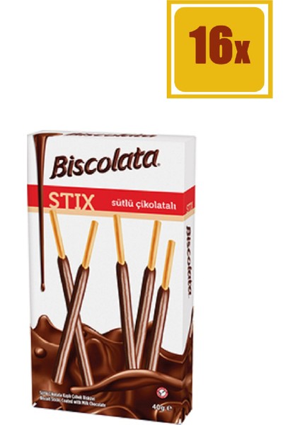 Biscolata Stix Sütlü Çikolatalı 40 gr 16'lı Set