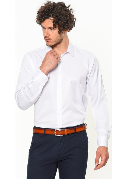 Erkek Beyaz Slim Fit Dar Kesim Uzun Kol Gömlek