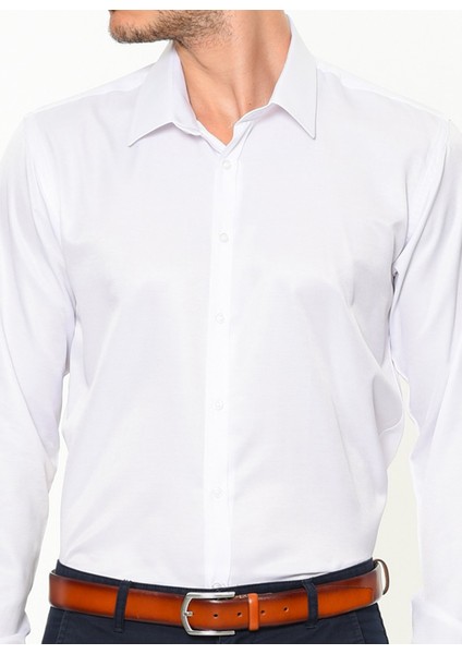 Erkek Beyaz Slim Fit Dar Kesim Uzun Kol Gömlek fırsatları