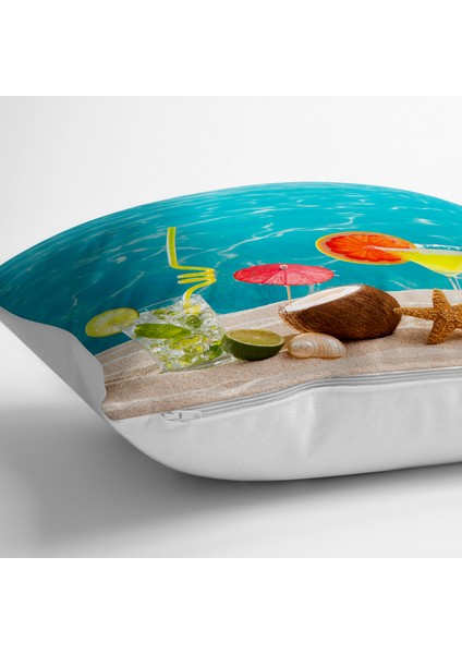 Havuz ve Kokteyl Tasarımlı Dijital Baskılı Dekoratif Yer Minderi - 70 x 70 cm fiyatları