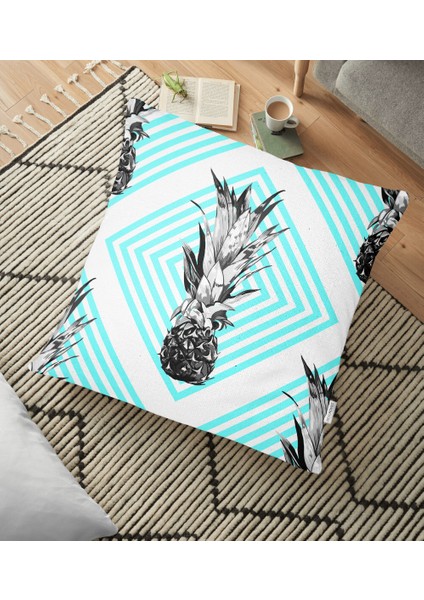 Geometrik Ananas Desenli Dkeoratif Yer Minderi - 70 x 70 cm