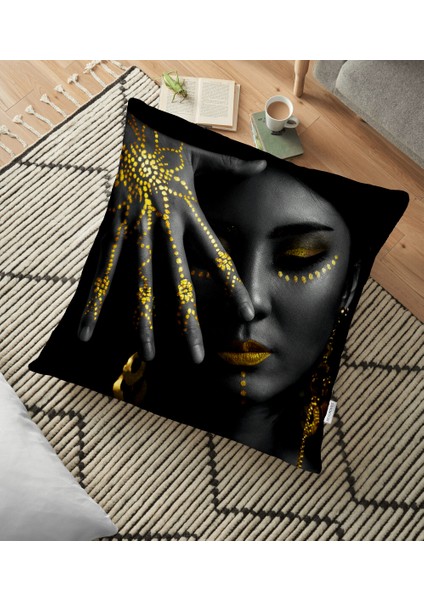 Siyahi Kadın Tasarımlı 3D Dijital Baskılı Modern Yer Minderi - 70 x 70 cm