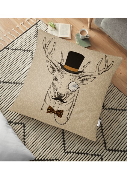 Geyik Desenli Dijital Baskılı Dekoratif Yer Minderi - 70 x 70 cm