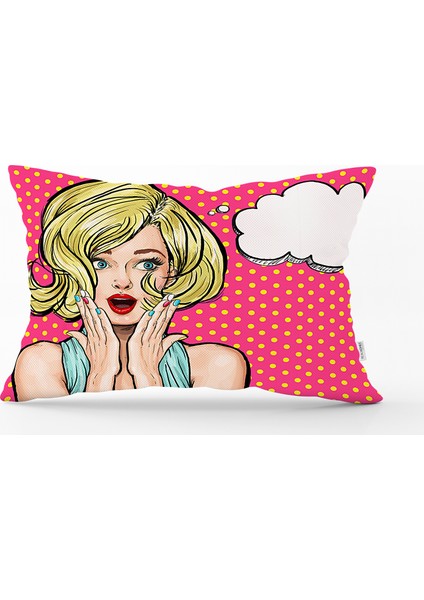 Pop Art Resimli Dijital Baskılı Dekoratif Dikdörtgen Yastık Kırlent Kılıfı