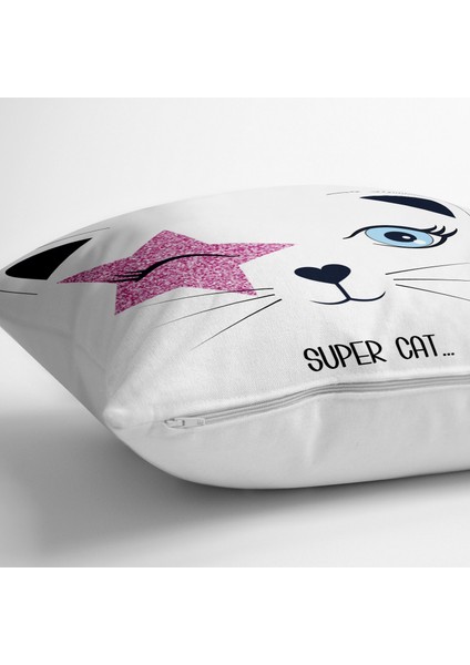 Super Cat Motifli Modern Dijital Baskılı Yer Minderi - 70 x 70 cm fiyatları