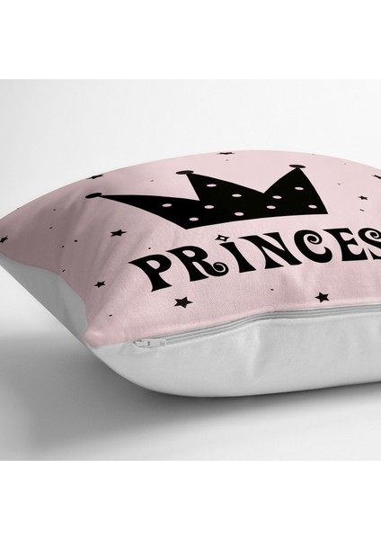 Pembe Zeminli Prıncess Yazılı Dijital Baskılı Yer Minderi - 70 x 70 cm fiyatları