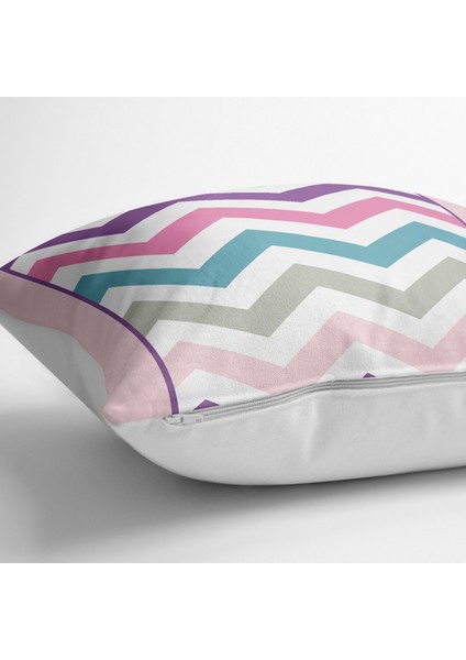 Renkli Zigzag Motifli Pembe Zeminli Modern Yer Minderi - 70 x 70 cm fiyatları