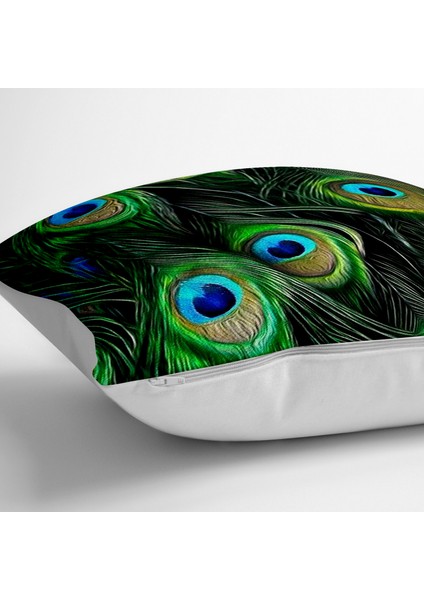 Koyu Zeminde Renkli Tüyler Özel Tasarımlı Dekoratif Yer Minderi - 70 x 70 cm