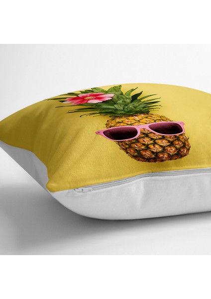 Sarı Zeminli 3D Ananas Modern Tasarımlı Yer Minderi - 70 x 70 cm fiyatları