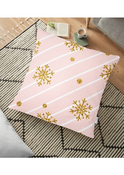 Pembe Zeminde Kartanesi Detaylı Özel Tasarım Yer Minderi - 70 x 70 cm