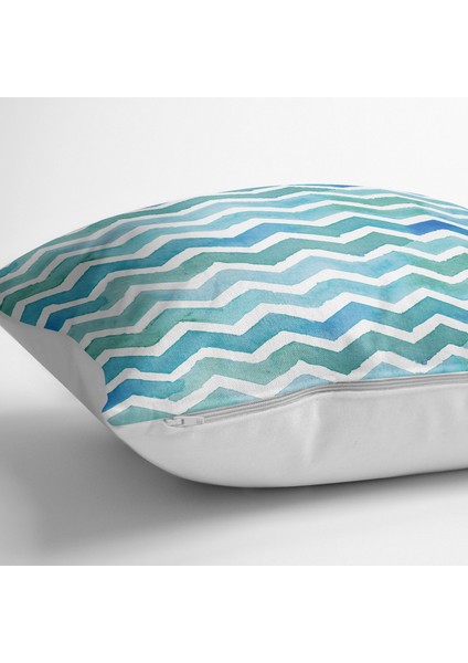 Sulu Boyalı Zigzag Desenli Dijital Baskılı Yer Minderi - 70 x 70 cm fiyatları